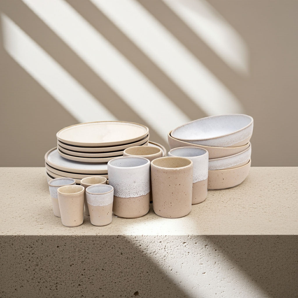 Tableware Full Set Stoneware tableware complete set mixed - white & beige – EDDA stoneware